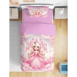 Erays Home Masal Prensesi 3D Dijital Baskılı Tek Kişilik Nevresim Takımı Kız Çocuk Genç Odası - 160 x 220 cm - Açık Pembe