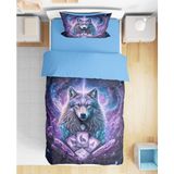 Erays Home Mistik Kurt Wolf 3D Dijital Baskılı Tek Kişilik Erkek Nevresim Takımı Genç Nevresim Takımı - Mavi - 160 x 220 cm