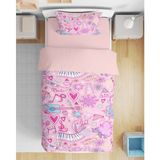 Erays Home Müzik Nota Kız Çocuk 3D Dijital Baskılı Tek Kişilik Nevresim Takımı Kız Çocuk Nevresim Takımı Music - Pembe - 160 x 220 cm