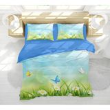 Erays Home Papatya ve Kelebek Temalı 3D Çift Kişilik Nevresim Takımı - 200 x 220 cm - Açık Yeşil