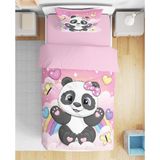 Erays Home Sevimli Panda 3D Dijital Baskılı Tek Kişilik Nevresim Takımı Çocuk Kız Nevresim Takımı - Pembe - 160 x 220 cm