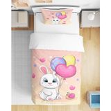 Erays Home Sevimli Tavşan 3D Dijital Baskılı Tek Kişilik Nevresim Takımı Kız Çocuk Nevresim Takımı Çocuk Odası - Pudra - 160 x 220 cm