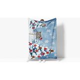 Erays Home Yılbaşı & Christmas Desenli Polar Tv Battaniyesi - 100 x 170 cm - Beyaz - Mavi