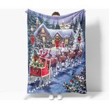 Erays Home Yılbaşı & Christmas Desenli Polar Tv Battaniyesi - 130 x 170 cm - Beyaz - Mavi