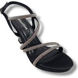 Erbay 093-25 Siyah Saten Şeffaf Topuk Taşlı Anatomik Kadın Sandalet