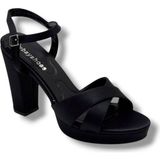 Erbay 308-26 Parlak Saten Çapraz Bant Kalın Topuk Kadın SANDALET(11CM) - Siyah