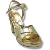 Erbay 308-26 Parlak Sıvama Deri Çapraz Bant Kalın Topuk Kadın SANDALET(11CM) - Altın