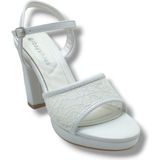 Erbay 320-26 Simli Dantelli Cilt Tek Bant Kalın Topuk Kadın SANDALET(11CM) - Beyaz