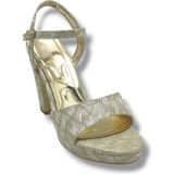 Erbay 321-26 Simli Işlemeli Saten Tek Bant Kalın Topuk Kadın SANDALET(11CM) - Altın