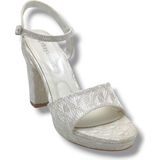Erbay 321-26 Simli Işlemeli Saten Tek Bant Kalın Topuk Kadın SANDALET(11CM) - Beyaz