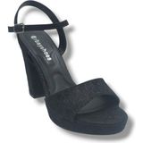 Erbay 321-26 Simli Işlemeli Saten Tek Bant Kalın Topuk Kadın SANDALET(11CM) - Siyah