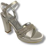 Erbay 383-25 Saten Taşlı Yüksek Topuk Kadın Sandalet - Gümüş