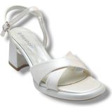 Erbay 405-26 Cilt Deri Çapraz Bant Kalın Topuk Anatomik Kadın Sandalet(7cm) - Beyaz