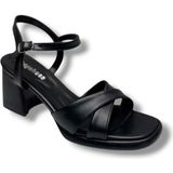 Erbay 405-26 Cilt Deri Çapraz Bant Kalın Topuk Anatomik Kadın Sandalet(7cm) - Siyah