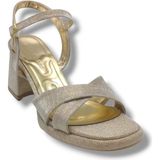 Erbay 405-26 Simli Çupra Kumaş Çapraz Bant Kalın Topuk Kadın Sandalet(7cm) - Altın