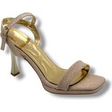 Erbay 600-26 Simli Saten Tek Bant Orta Topuk Kadın SANDALET(10CM) - Altın