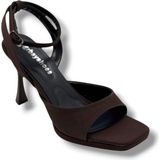 Erbay 603-26 Parlak Saten Tek Bant Orta Boy Topuk Kadın SANDALET(10CM) - Kahverengi
