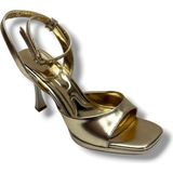 Erbay 603-26 Parlak Simli Deri Tek Bant Topuklu Kadın Sandalet (10CM) - Altın