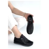 Erbilden Kadın Sneaker Spor Ayakkabı Siyah Deri Rahat Günlük Jiten