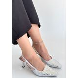 Erbilden Sione Gümüş Cilt Topuklu Ayakkabı - (DipCamo)Charcoal-White