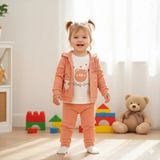 Erca Home Tekstil Ürünleri %100 Pamuklu Ayıcık Baskılı Mevsimlik Kız Bebek 3 Lü Takım /somon Pantolon Ceket Sweatshırt 6 / 18 Ay - 6 Ay - Pembe