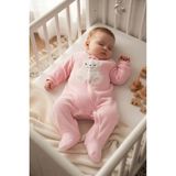 Erca Home Tekstil Ürünleri % 100 Pamuklu Ayıcık Işlemeli Welsoft Çıtçıtlı Ayaklı Tulum Pembe 3/6 Ay - 0 - 3 Ay