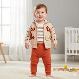 Erca Home Tekstil Ürünleri %100 Pamuklu Erkek Bebek 3 Lü Takım Body Pantolon Hırka 3 /12 Ay Turuncu - 9 - 12 Ay