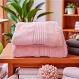 Erca Home Tekstil Ürünleri %100 Pamuklu Materyal Bileşeni Pembe Ikili Banyo Havlusu Takımı - 70 x 140 cm