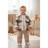 Erca Home Tekstil Ürünleri %100 Pamuklu Welsoftlu Ekose Erkek 3lü Takım Mont/pantolon / T-Shırt - 9 -12 Ay - Bej