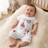 Erca Home Tekstil Ürünleri Ayı Balık % 100 Pamuklu Yazlık Tulum 9 Ay,12 Ay,18 Ay,2y Uni Beyaz Erkek - 18 - 24 Ay