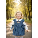Erca Home Tekstil Ürünleri Bebe Yaka K0T Kumaş Çiçekli Kız Elbise 6-18 Ay - Mavi-001 - 12 - 18 Ay