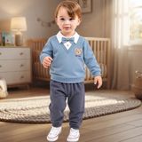 Erca Home Tekstil Ürünleri Papyonlu Erkek Bebek Takım 6 Ay,18 Ay,9 Ay,12 Ay Erkek Mavi - 12 – 18 AY