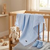 Erca Home Tekstil Ürünleri Yeni Sezon Dört Kat Müslin Kız -Erkek Bebek Battaniyesi Askılı Paket / Yenidoğan Bebek Battaniyesi Mavi - 90 X 90