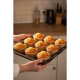 Ercazzo 12’li Kraft Kek Kapsülü Naturel Donut Baskılı Muffin Kalıp Konsept Airfryer ve Fırın Uyumlu