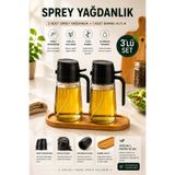 Ercazzo 3'lü Sprey Yağdanlık Seti | 2 Adet Cam Yağ Spreyi + Bambu Altlık | Sızdırmaz, BPA İçermez, Zeytinyağı ve Sıvı Yağ İçin