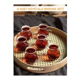 Ercazzo 6'lı Keyfi Ala Borosilikat Isıya Dayanıklı Cam Kulplu Çay Bardağı 220ml Bardak
