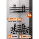 ERD & EMA HOME Siyah Güçlü Yapışkanlı Tekli Banyo Köşe Rafı 2 Adet banyo rafı