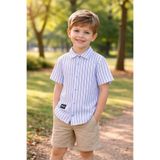 ERDEM KIDS Erkek Çocuk Kısa Kol Çizgili Waffle Gömlek