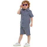 ERDEM KIDS Erkek Çocuk Kısa Kol Keten Gömlek Şort 2'li Alt Üst Takım — Lacivert - 7 - 8 Yaş
