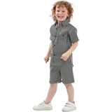 ERDEM KIDS Erkek Çocuk Kısa Kol Keten Gömlek Şort 2'li Alt Üst Takım — Siyah - 5 - 6 Yaş