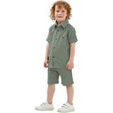 ERDEM KIDS Erkek Çocuk Kısa Kol Keten Gömlek Şort 2'li Alt Üst Takım — Yeşil - 5 - 6 Yaş