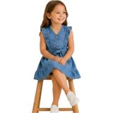 ERDEM KIDS Kız Çocuk Yazlık Tensel Kot Denim Jean Günlük Bayramlık Elbise - Mavi - 3 - 4 Yaş