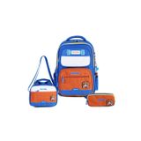 Erdem Kids Relaxion 1814 Erkek Çocuk İlkokul Okul Çantası 3'Lü Set Beslenmeli Kalemlikli Ortopedik Su Geçirmez Lacivert Kiremit Ergonomik Sırt Çantası