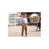 ERDEM KIDS Unisex Erkek Kız Çocuk Ribana Bel Lastikli Boru Paça Kanvas-Keten Keten Camel Okul Pantolonu