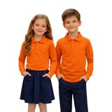 ERDEM KIDS Unisex Kız Erkek Çocuk Polo Yaka Pamuklu Uzun Kol Oranj-Turuncu-Orange Günlük Basic Okul Tişört