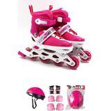 Erdem Oyuncak 2+1 Çift Sıra Ayarlanabilir Alıştırma Pateni + Dizlik Seti + Kask - 31 - 34 - Pembe
