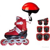 Erdem Oyuncak 2+1 Çift Sıra Ayarlanabilir Alıştırma Pateni + Dizlik Seti + Kask - 35 - 38 - Kırmızı