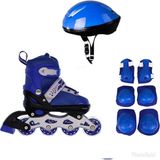 Erdem Oyuncak 2+1 Çift Sıra Ayarlanabilir Alıştırma Pateni + Dizlik Seti + Kask - 35 - 38 - Mavi