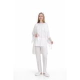 ERDENİZ TEKSTİL Kadın Hamile/Lohusa Pijama Takımı, Emzirme Özellikli, Dantel Detaylı Sabahlık-3'lü Set-Pregnant Clothing-3431 (Ekru, L)