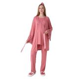 ERDENİZ TEKSTİL Kadın Hamile/Lohusa Pijama Takımı, Emzirme Özellikli, Dantel Detaylı Sabahlık-3'lü Set-Pregnant Clothing-3431 (Nar, 2XL)